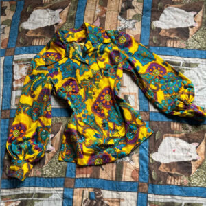 1960s  Bright Yellow Floral Print Balloon Print Blouse